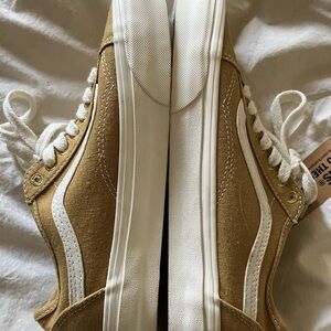 Vans Low-Top Canvas Sneakers in Tan with White Stripe